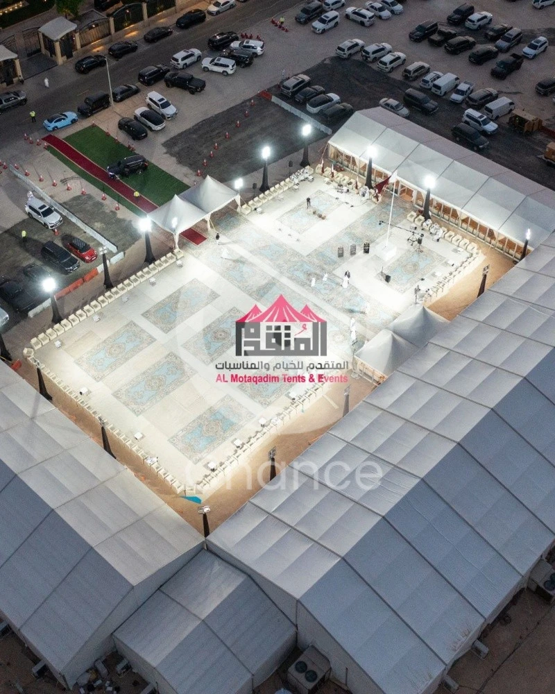 خيام اعراس ملكية وفخمة مع اساس الخيمة مجهزة بجميع مستلازمات مع مفروشات و كنب في اي بي مع قية مدخل زجاج مع قبة للمقهوين مع ترتيبات و التكيف كما نوفر الضيافة كاملة